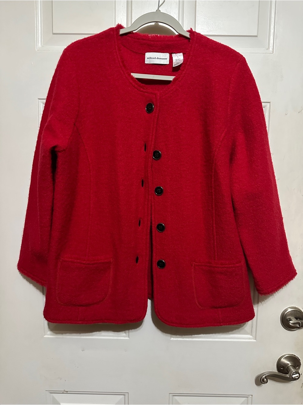 Alfred Dunner Red 100% Wool Button Front Jacket Fringe Trim Women Large L